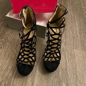 Shoe Dazzle Black Cage-Style Heels with Stiletto